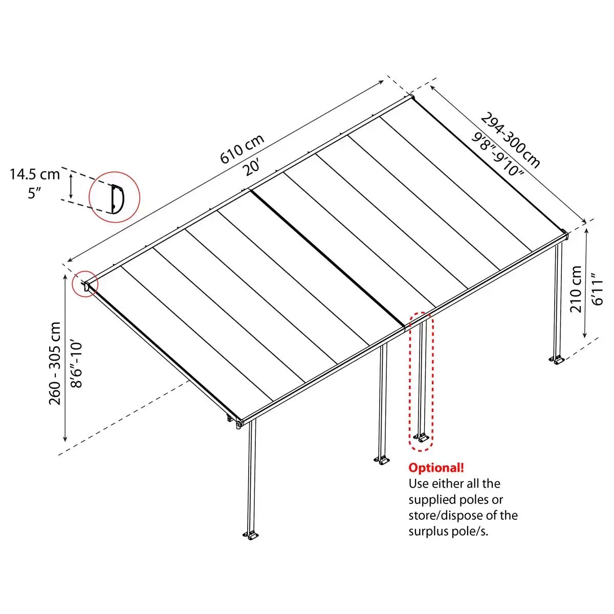 Palram Canopia Feria 3 Veranda Patio Cover, 3 x 6.10m, view 2