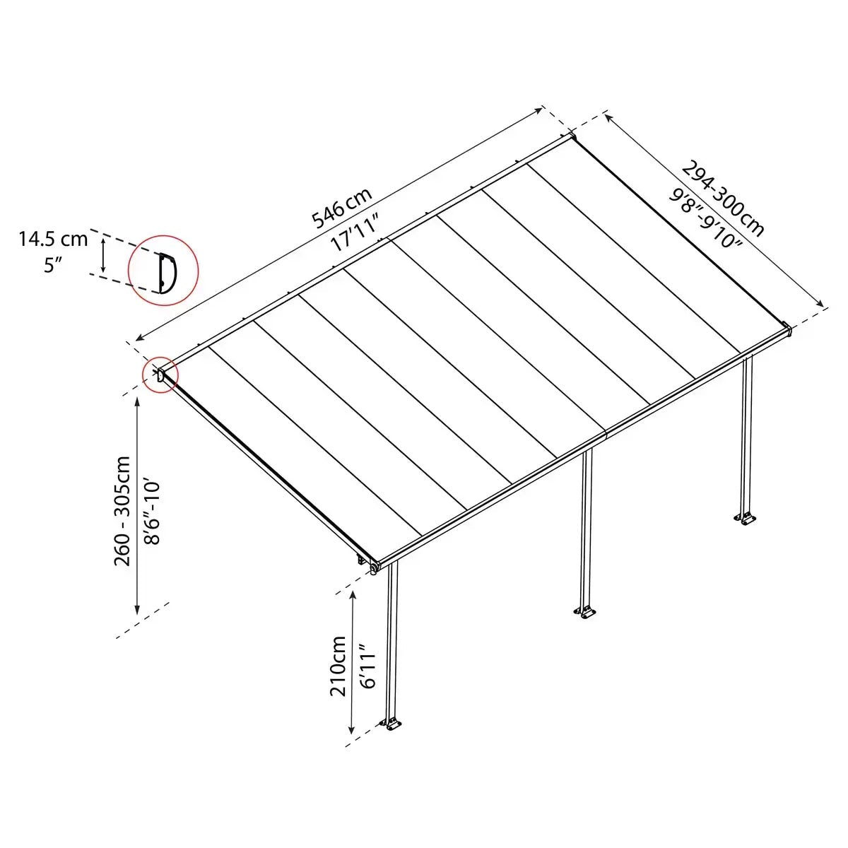 Palram Canopia Feria 3 Veranda Patio Cover, 3 x 6.10m, view 16