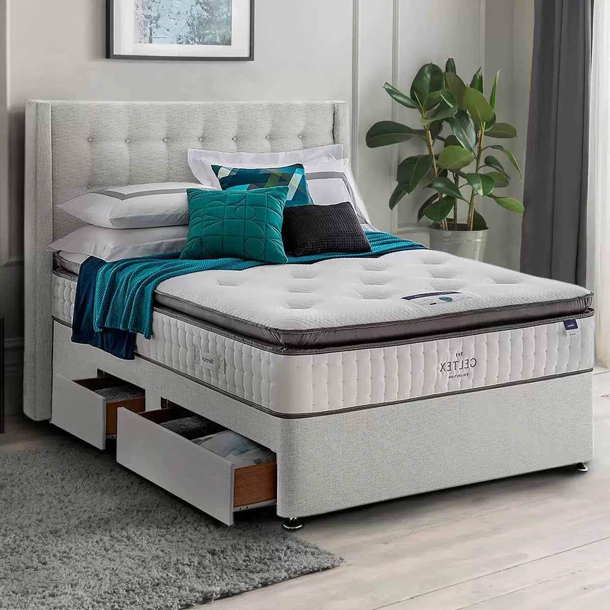 Silentnight Continental Divan Base with Bloomsbury Headboard & 3