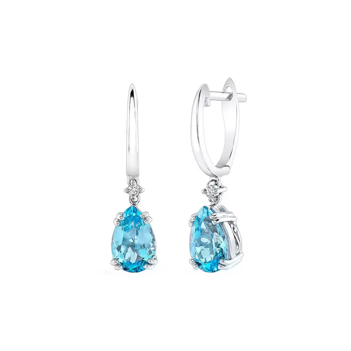 Pear Cut Blue Topaz & 0.02ctw Round Brilliant Cut Diamond Earrings, 14ct White
