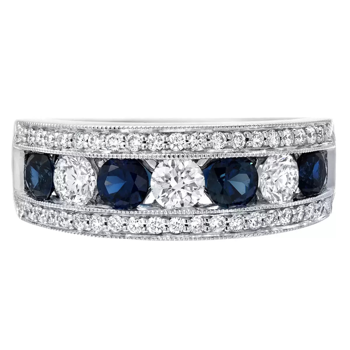 Round Cut Blue Sapphire & 0.71ctw Round Brilliant Cut Diamond Ring, 18ct White