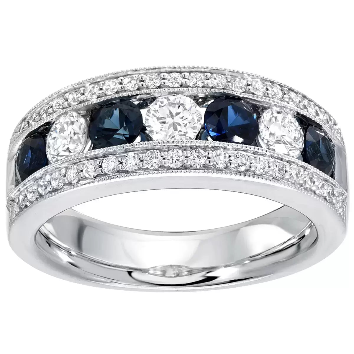 Round Cut Blue Sapphire & 0.71ctw Round Brilliant Cut Diamond Ring, 18ct White