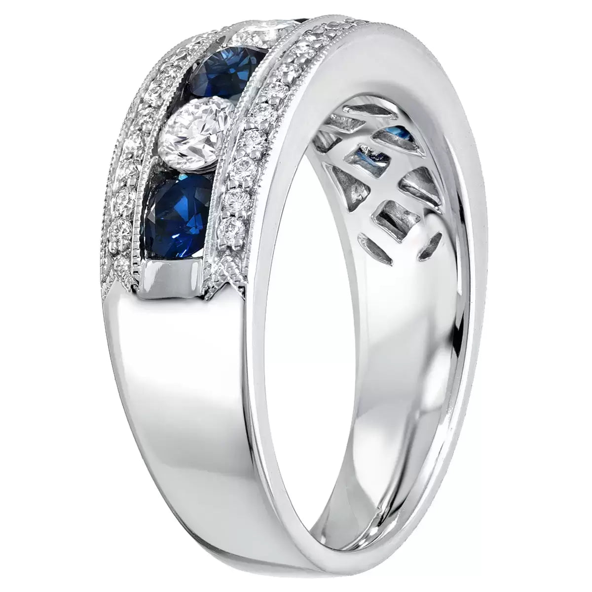 Round Cut Blue Sapphire & 0.71ctw Round Brilliant Cut Diamond Ring, 18ct White