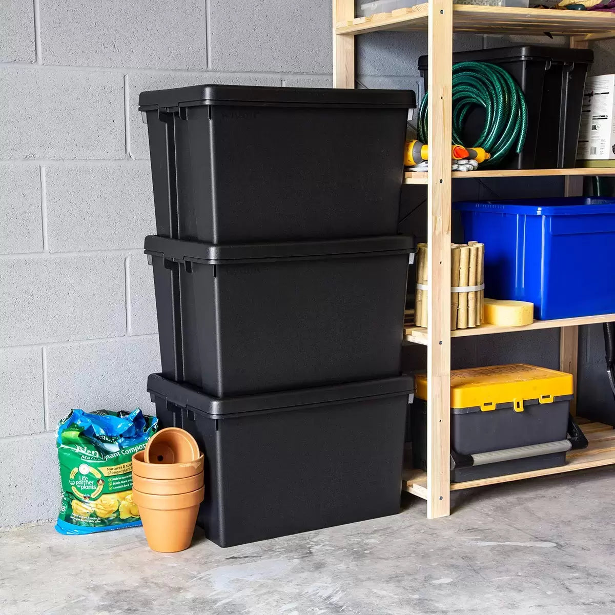 Wham Bam 62 Litre Recycled Heavy Duty Plastic Storage Box & Lid in Black