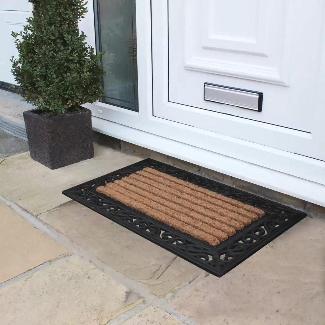 JVL Karina Tuffscrape Heavy Duty Rubber Coir Door Mat, 45 x 75cm