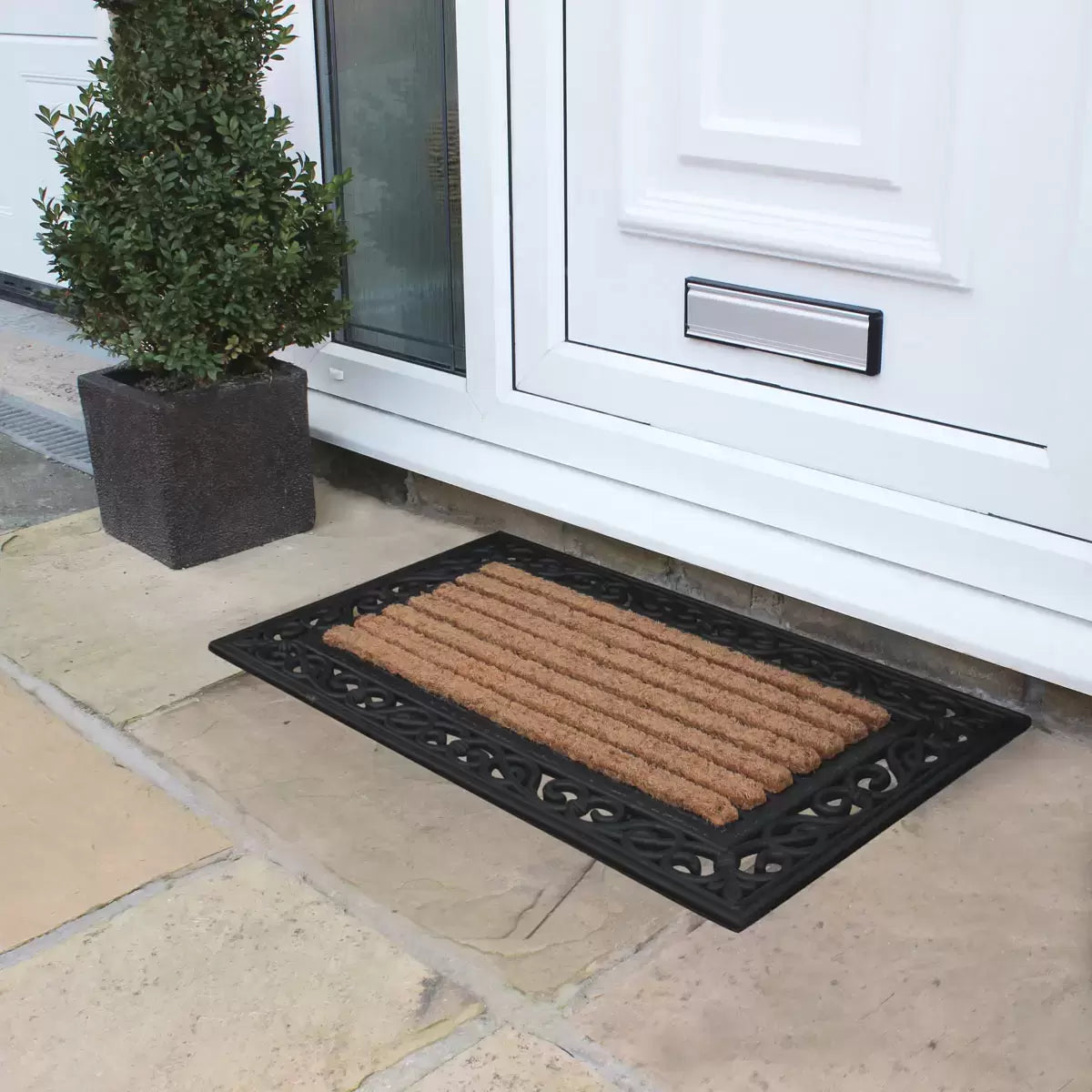 JVL Karina Tuffscrape Heavy Duty Rubber Coir Door Mat, 45 x 75cm