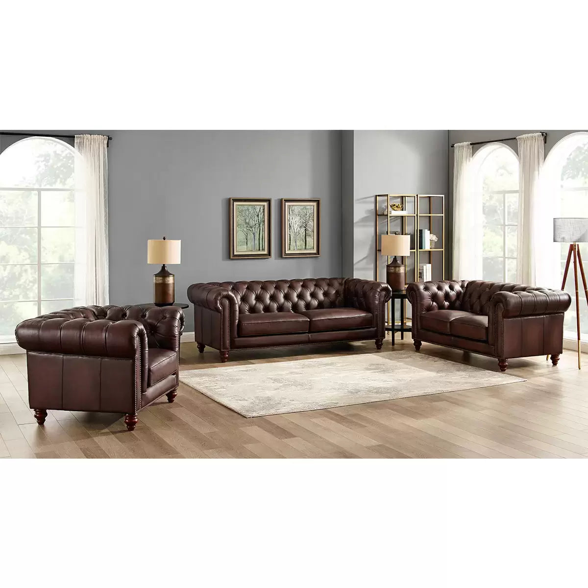 Allington 2 Seater Brown Leather Chesterfield Sofa