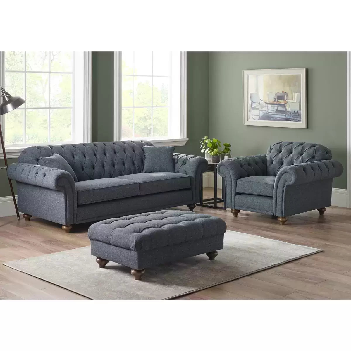 Bordeaux Button Back Blue Fabric 2 Seater Sofa