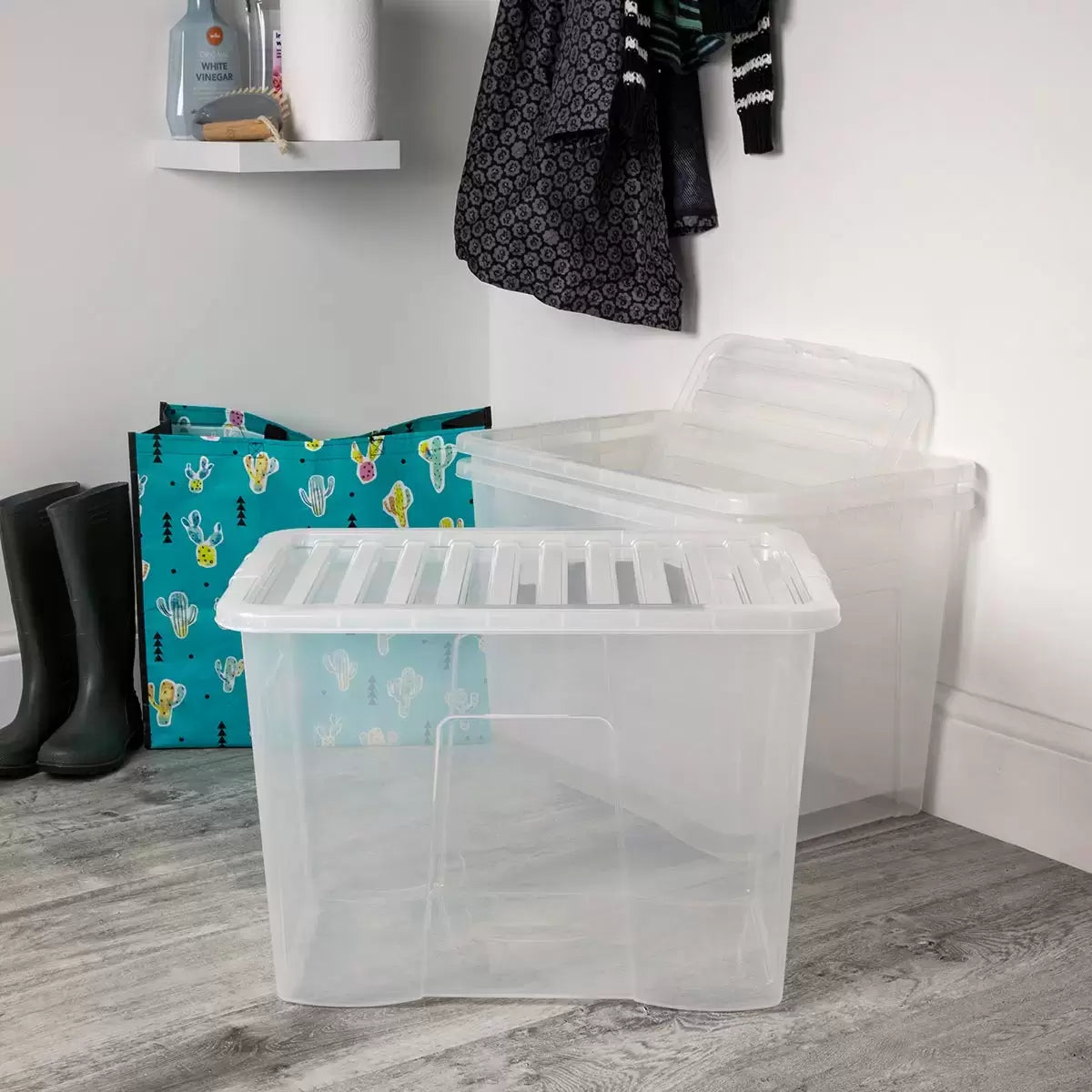 Wham 80L Crystal Clear Plastic Box and Lid