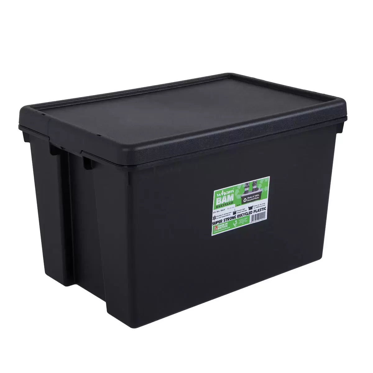 Wham Bam 62 Litre Recycled Heavy Duty Plastic Storage Box & Lid in Black