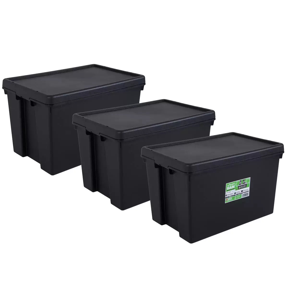 Wham Bam 62 Litre Recycled Heavy Duty Plastic Storage Box & Lid in Black