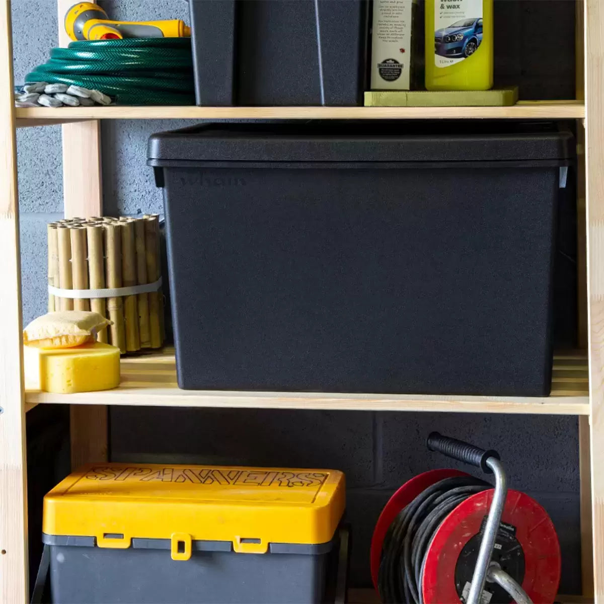 Wham Bam 62 Litre Recycled Heavy Duty Plastic Storage Box & Lid in Black