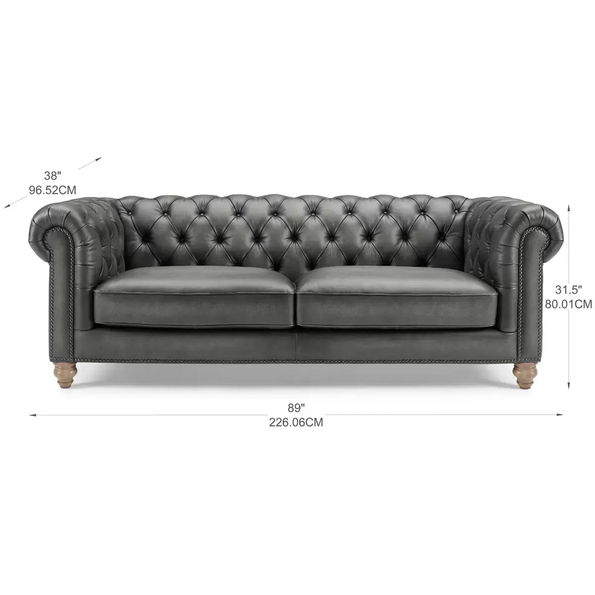 Allington 3 Seater Grey Leather Chesterfield Sofa