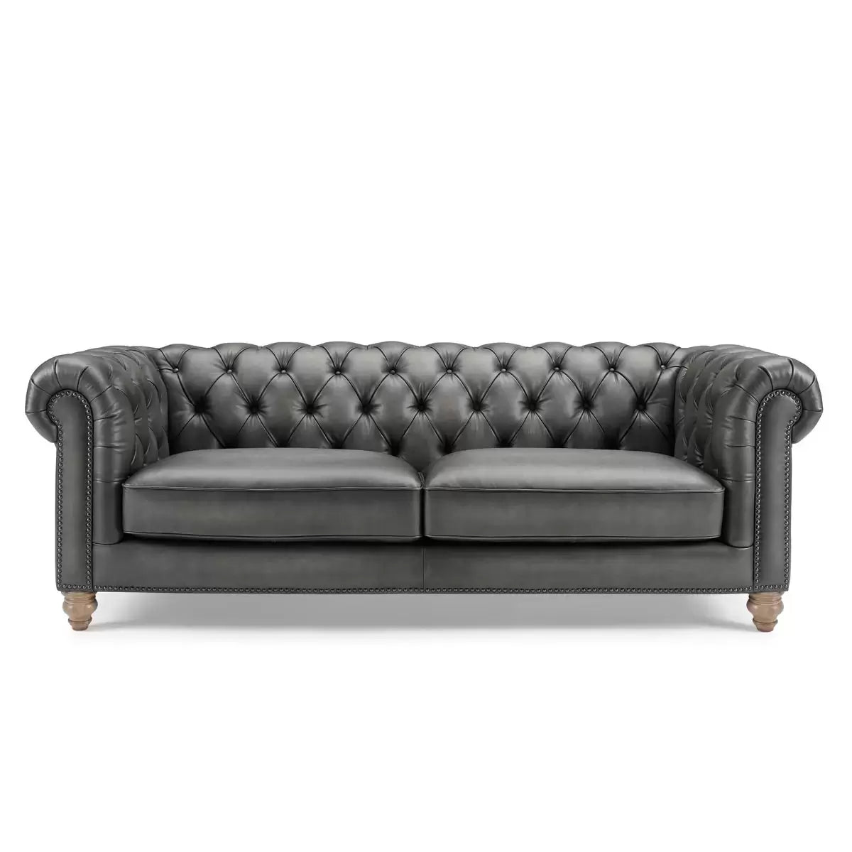 Allington 3 Seater Grey Leather Chesterfield Sofa