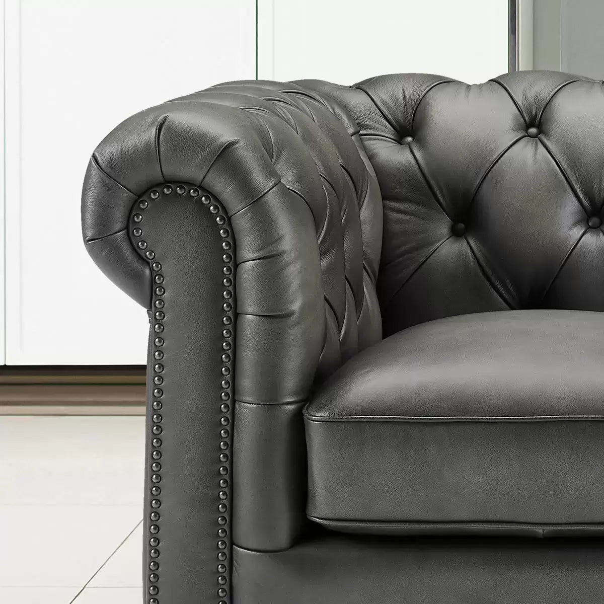Allington 3 Seater Grey Leather Chesterfield Sofa