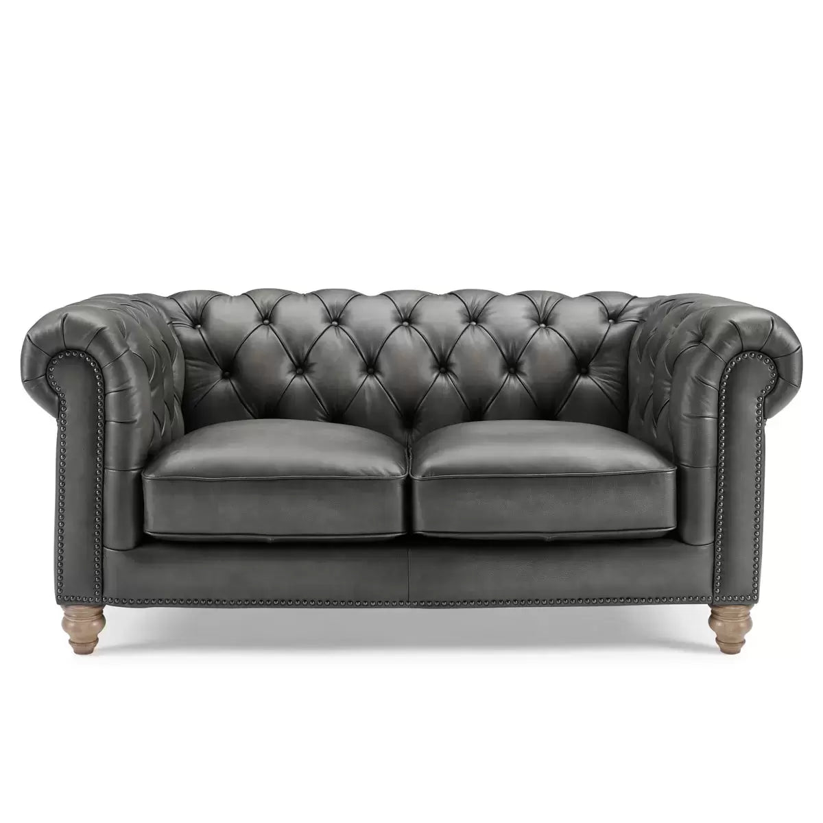Allington 2 Seater Grey Leather Chesterfield Sofa