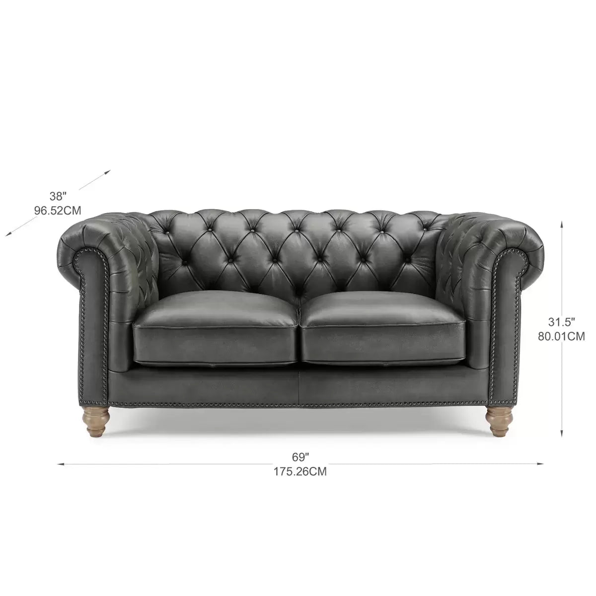 Allington 2 Seater Grey Leather Chesterfield Sofa