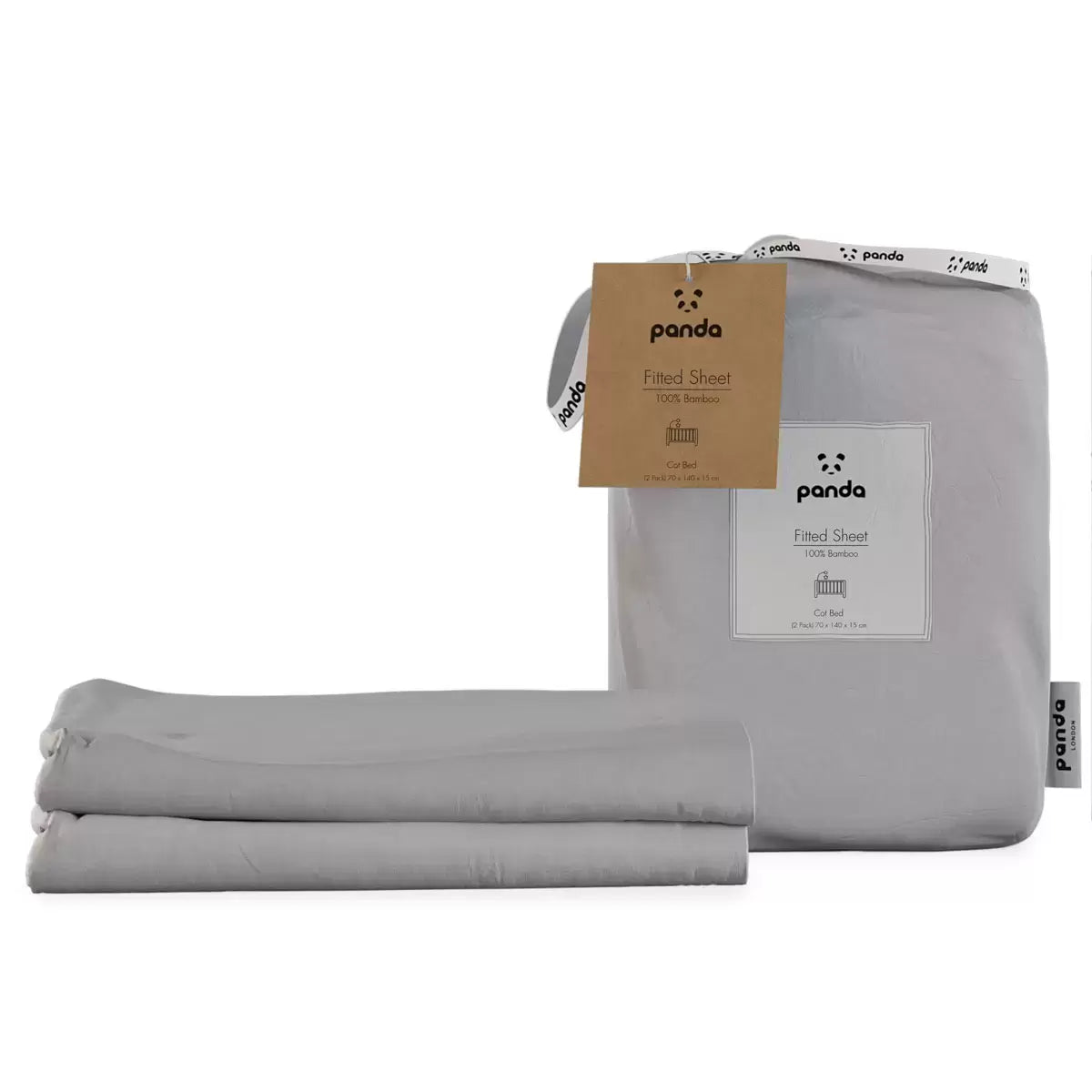 Panda 100% Bamboo Cot Size Fitted Sheets, 2 Pack