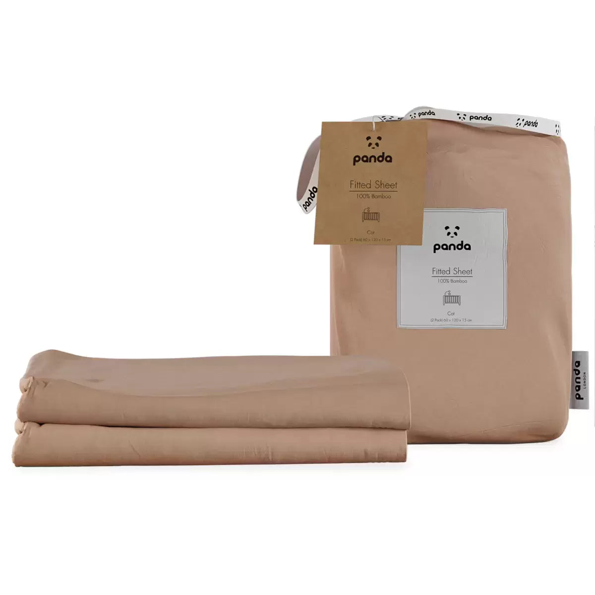 Panda 100% Bamboo Cot Size Fitted Sheets, 2 Pack