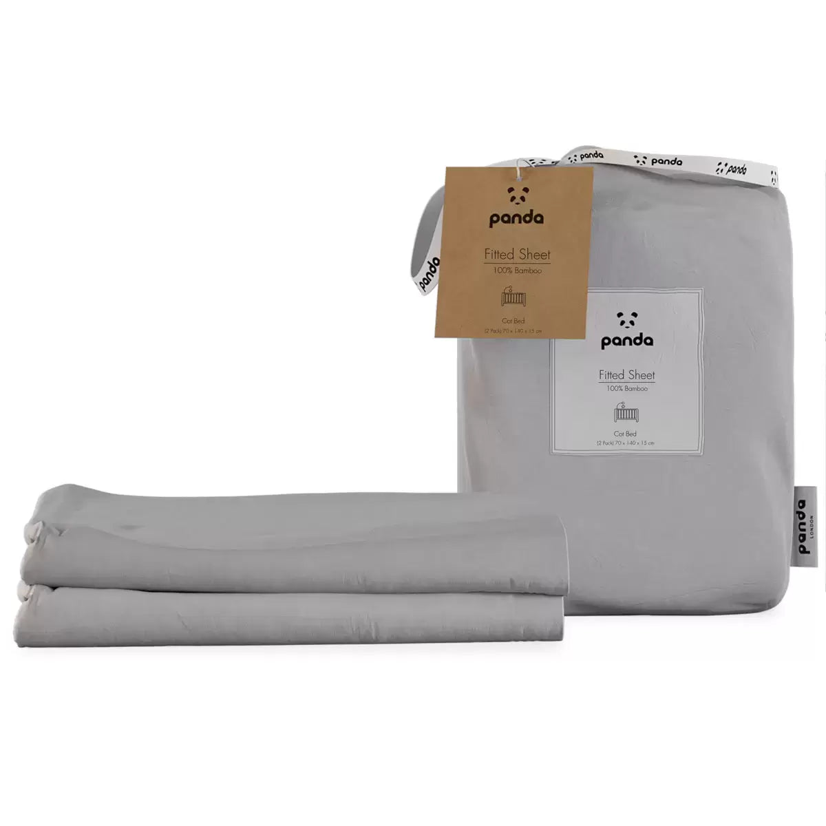 Panda 100% Bamboo Cot Size Fitted Sheets, 2 Pack