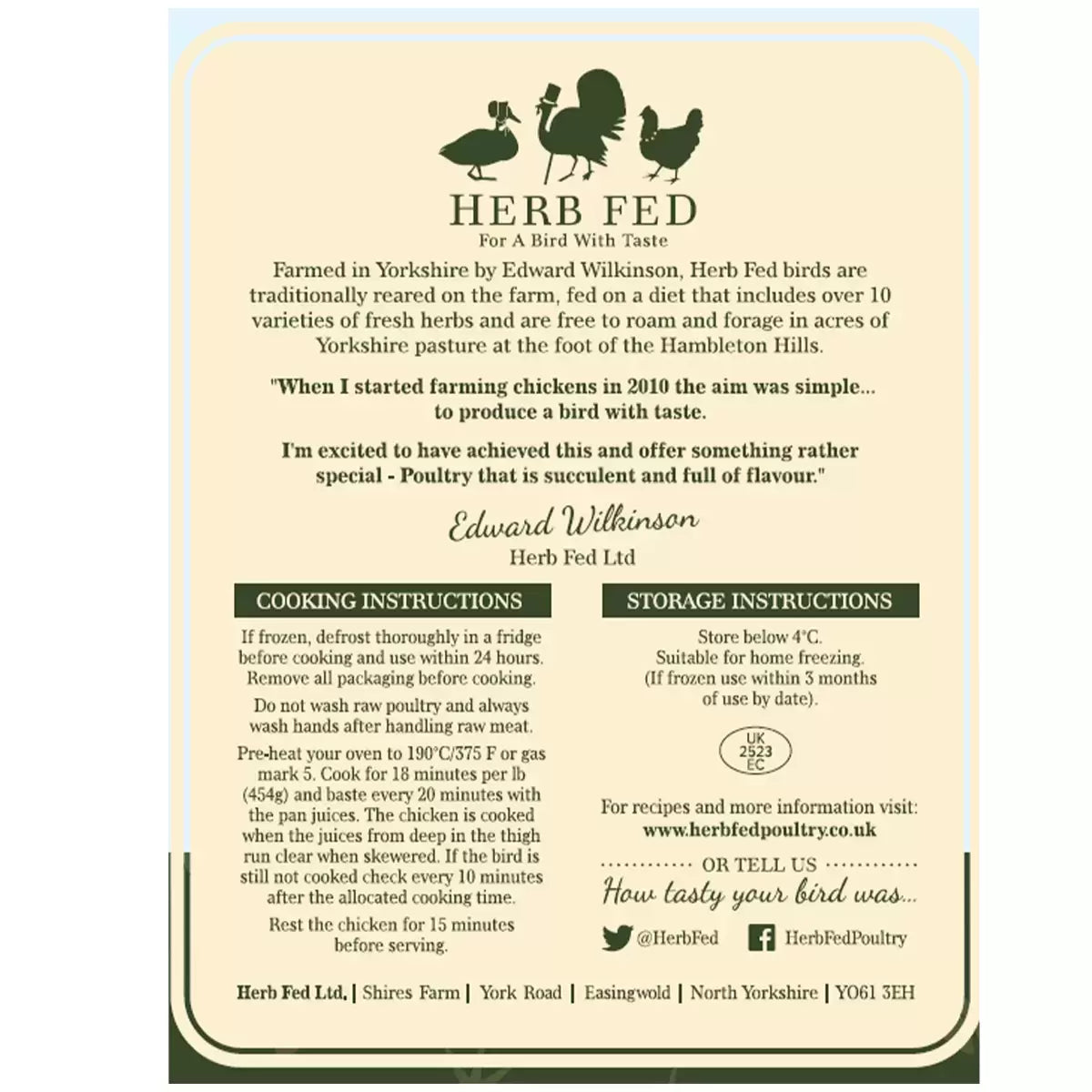 Herb Fed Free Range Whole Chickens, 2 x 2.2kg (Serves 6-8 people per Chicken)