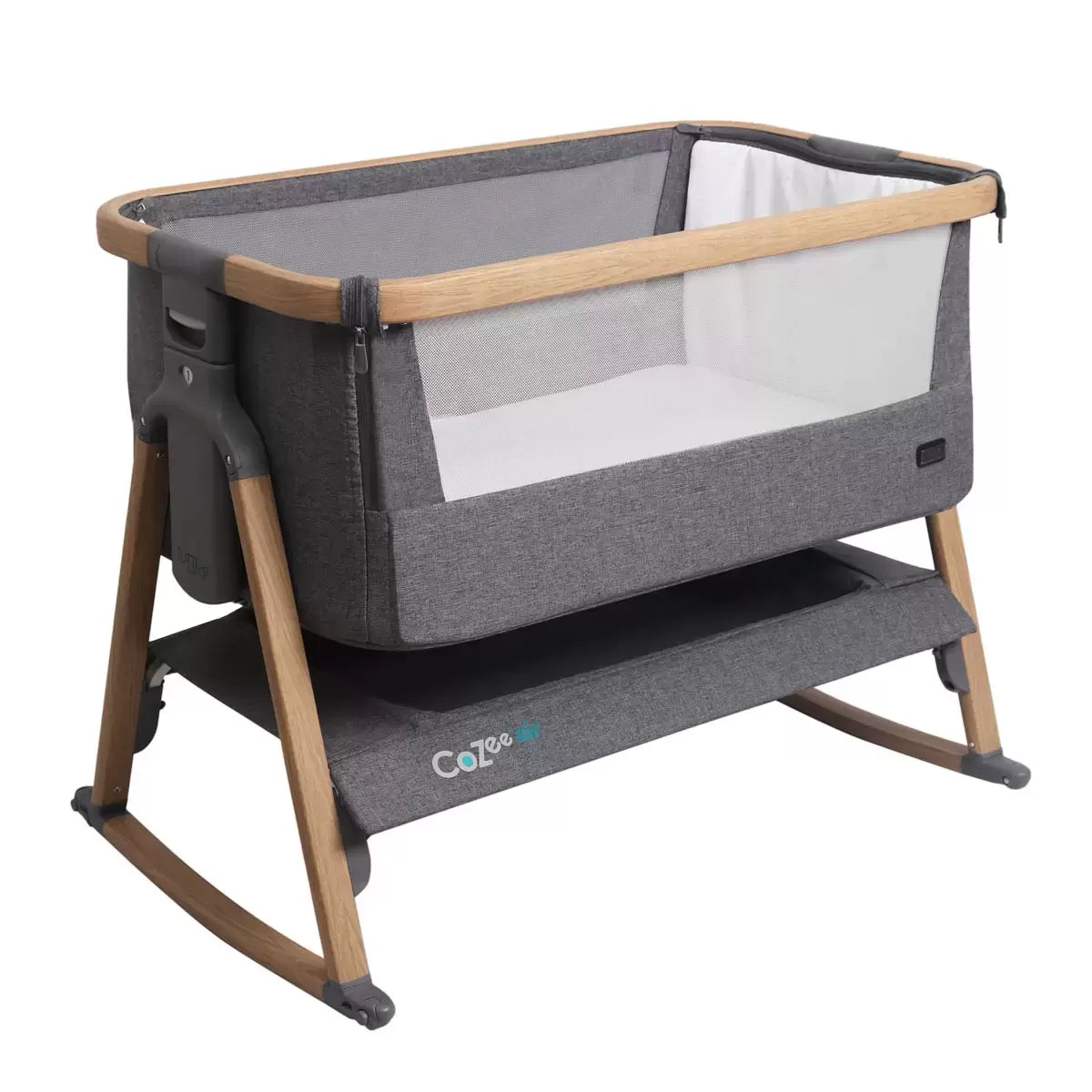 Tutti Bambini CoZee Air Bedside Rocking Crib, Oak & Charcoal