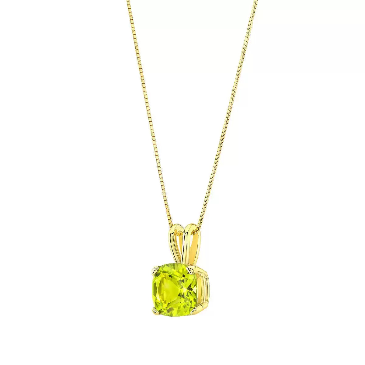 Cushion Cut Peridot Pendant, 14ct Yellow Gold