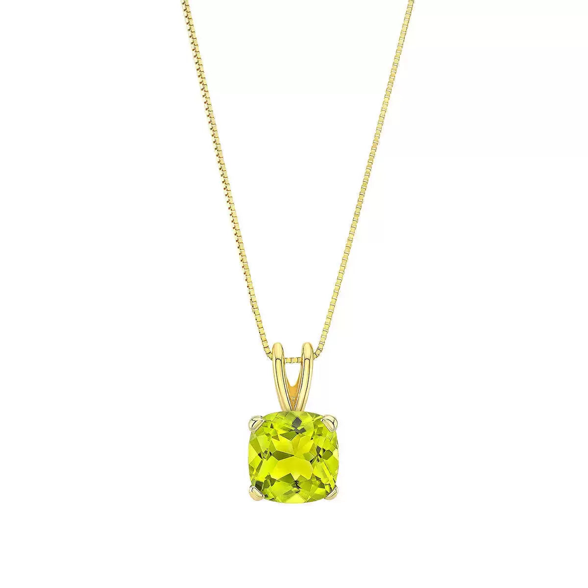 Cushion Cut Peridot Pendant, 14ct Yellow Gold