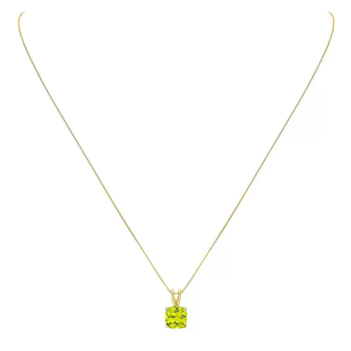 Cushion Cut Peridot Pendant, 14ct Yellow Gold