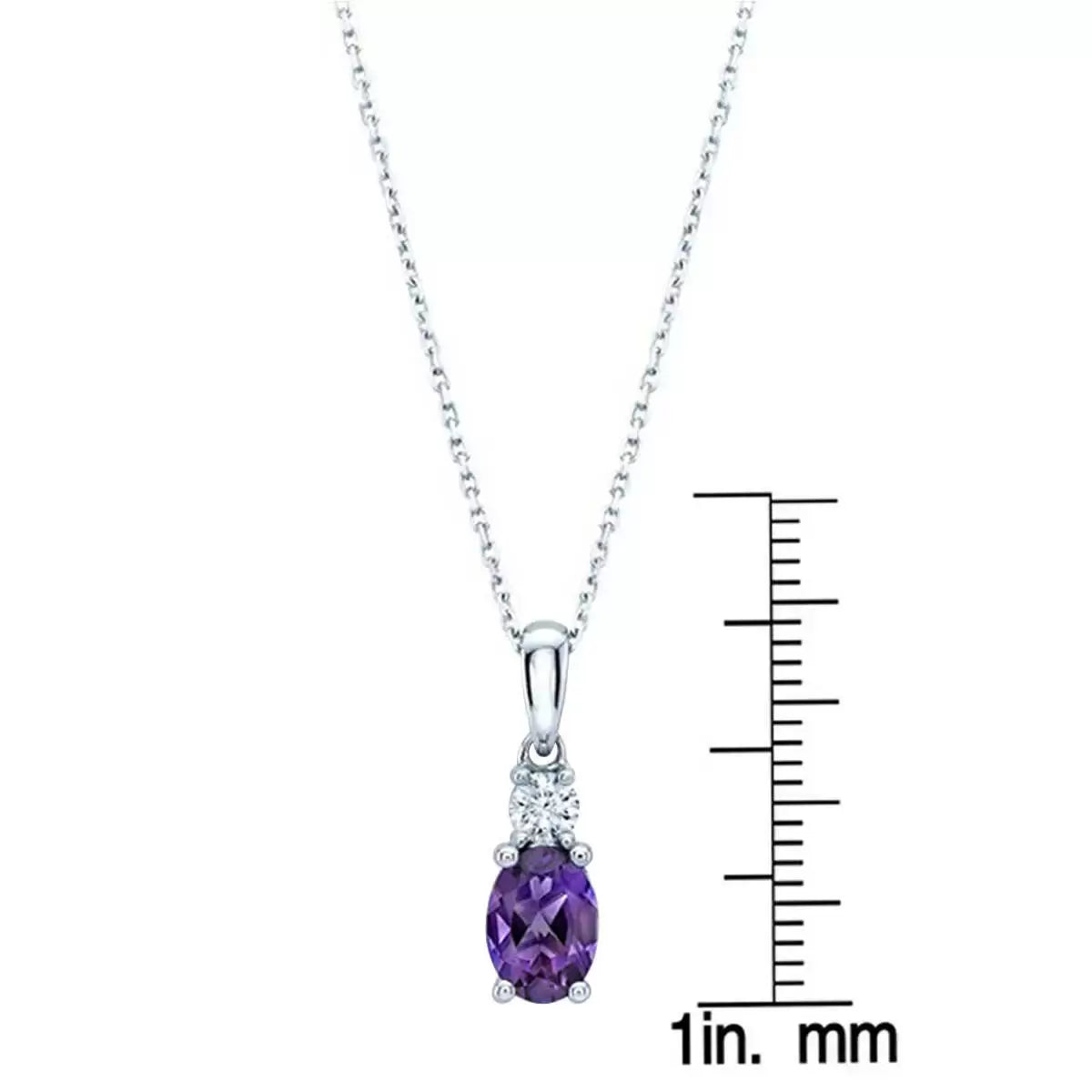 Oval Cut Amethyst & 0.09ctw Diamond Pendant, 14ct White Gold