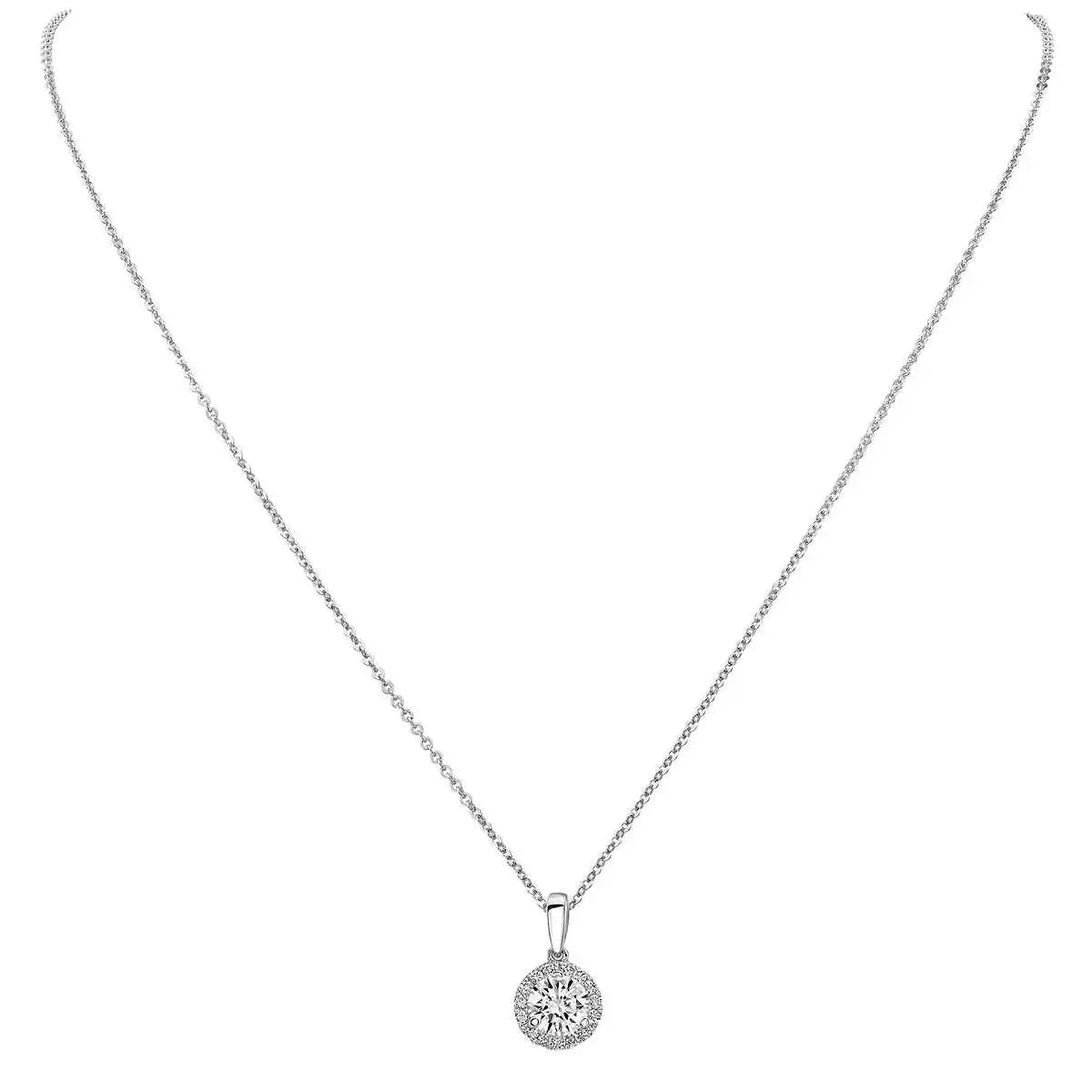 0.36ctw Round Brilliant Cut Diamond Halo Pendant, 14ct White Gold