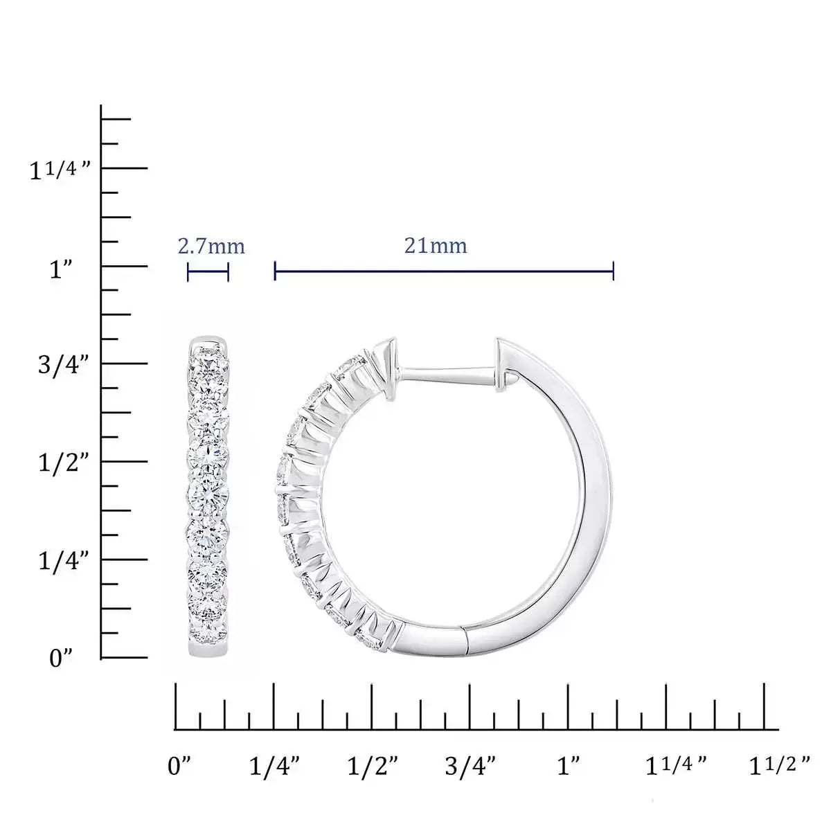 1.00ctw Round Brilliant Cut Diamond Hoop Earrings, 14ct White Gold