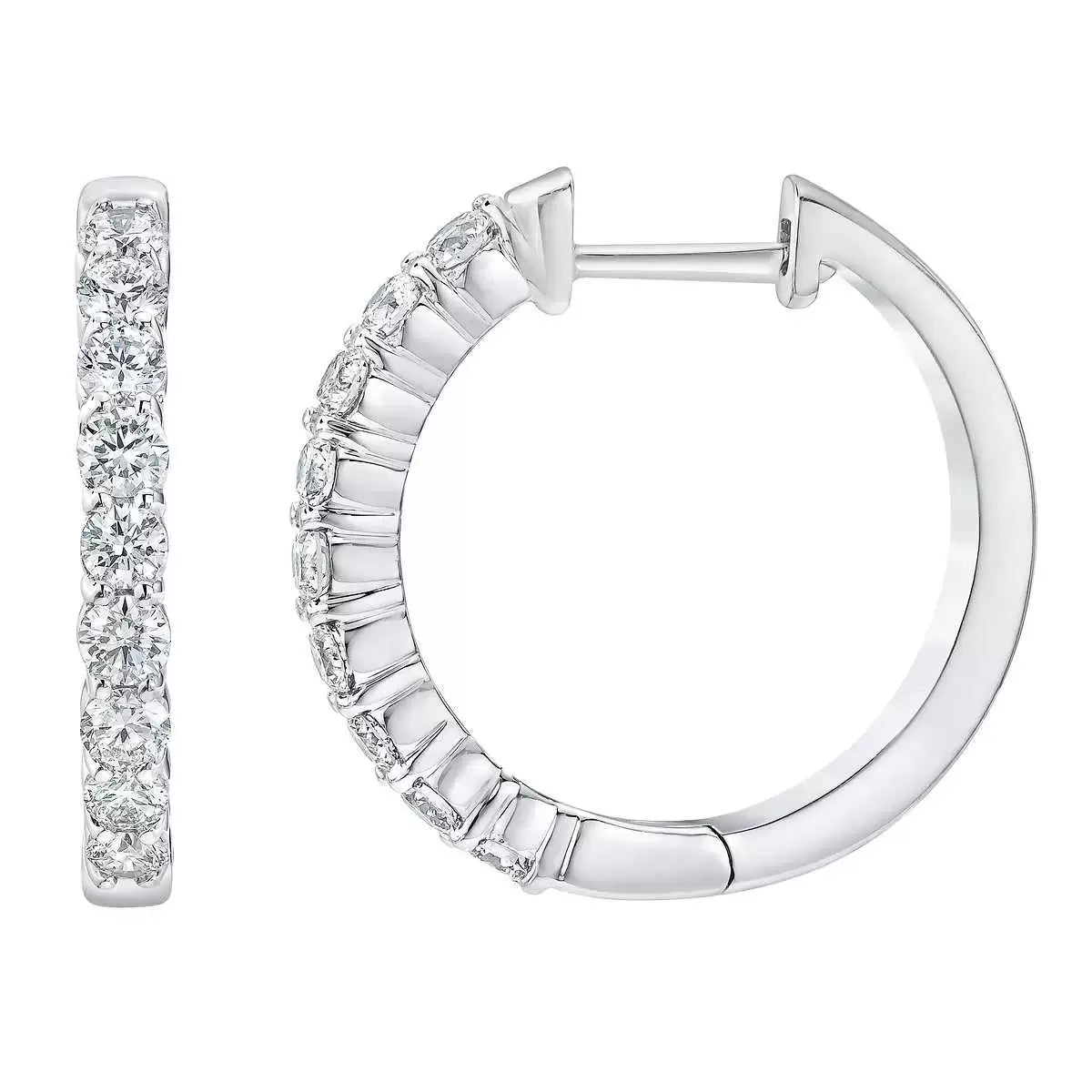 1.00ctw Round Brilliant Cut Diamond Hoop Earrings, 14ct White Gold