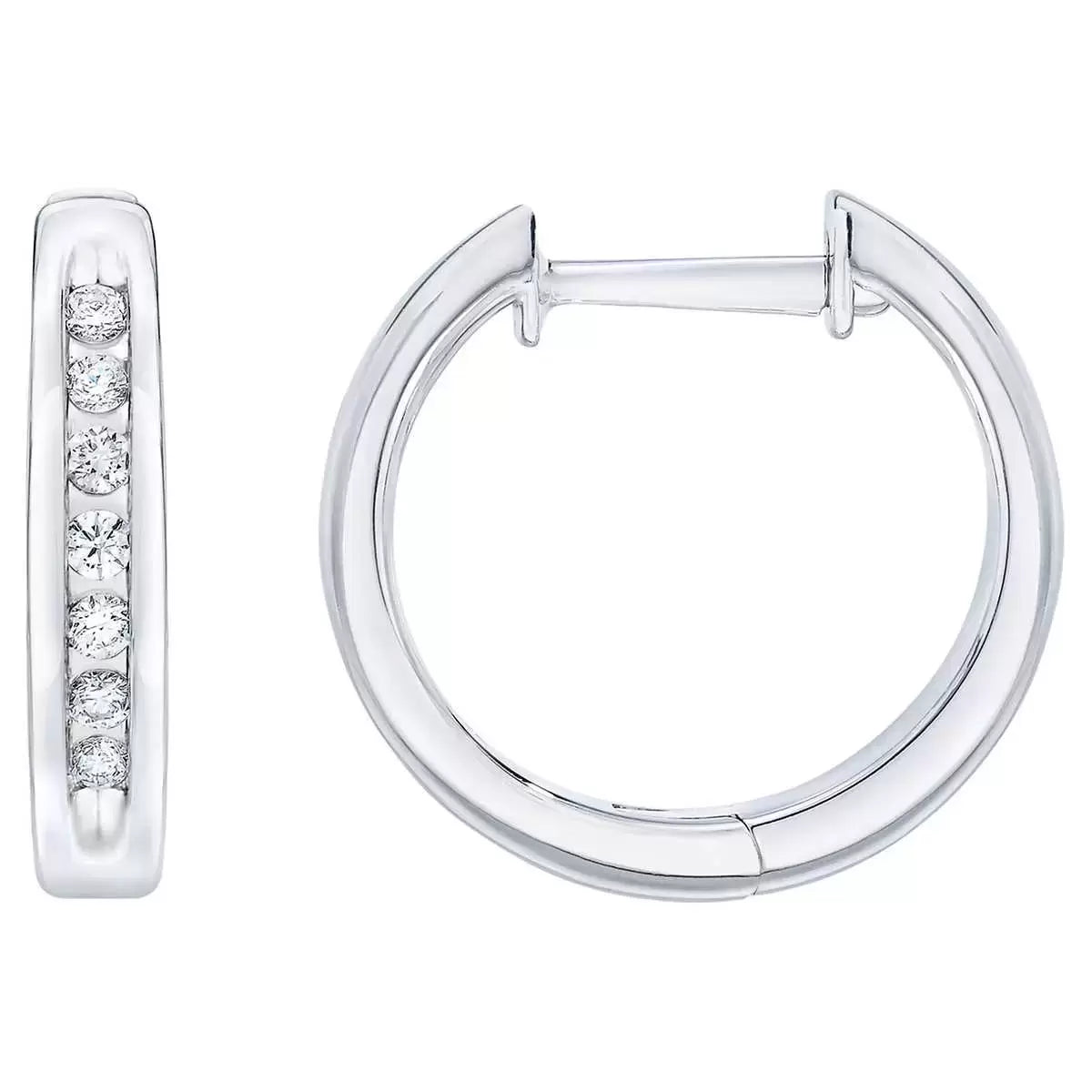 0.12ctw Round Brilliant Cut Diamond Hoop Earrings, 14ct White Gold