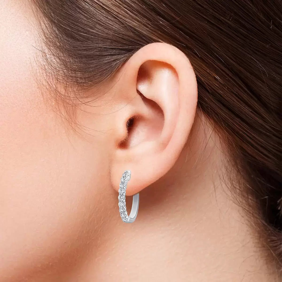 1.00ctw Round Brilliant Cut Diamond Hoop Earrings, 14ct White Gold