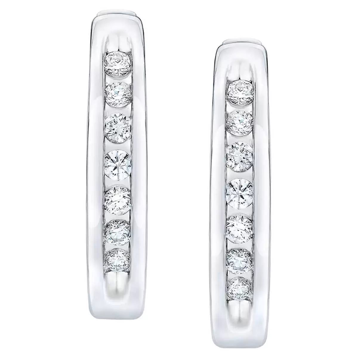 0.12ctw Round Brilliant Cut Diamond Hoop Earrings, 14ct White Gold