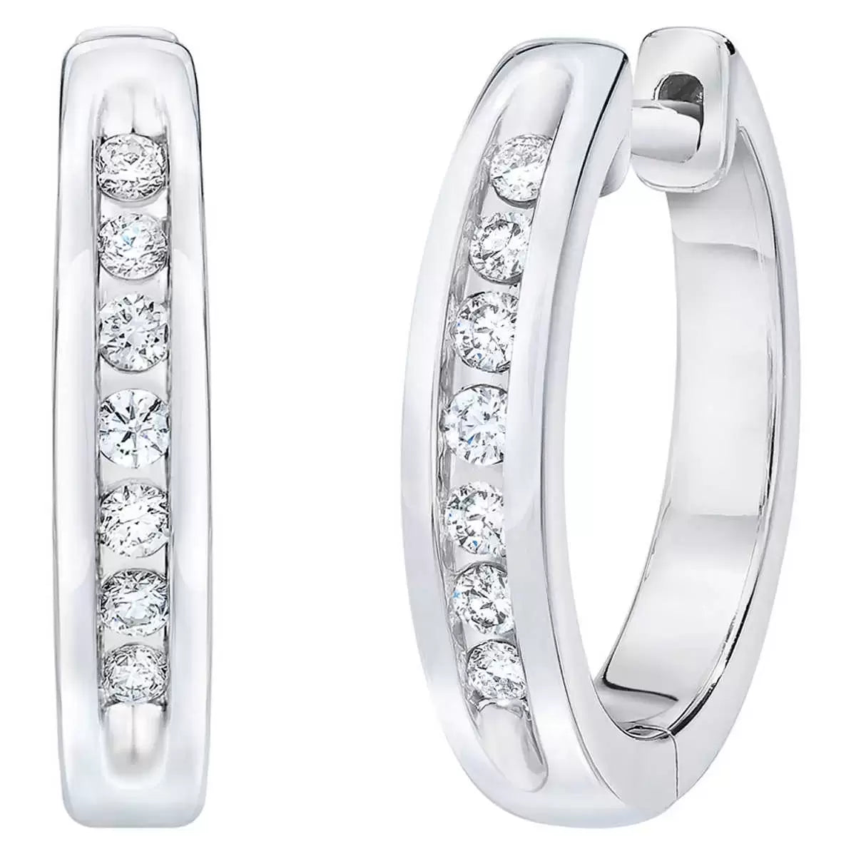 0.12ctw Round Brilliant Cut Diamond Hoop Earrings, 14ct White Gold