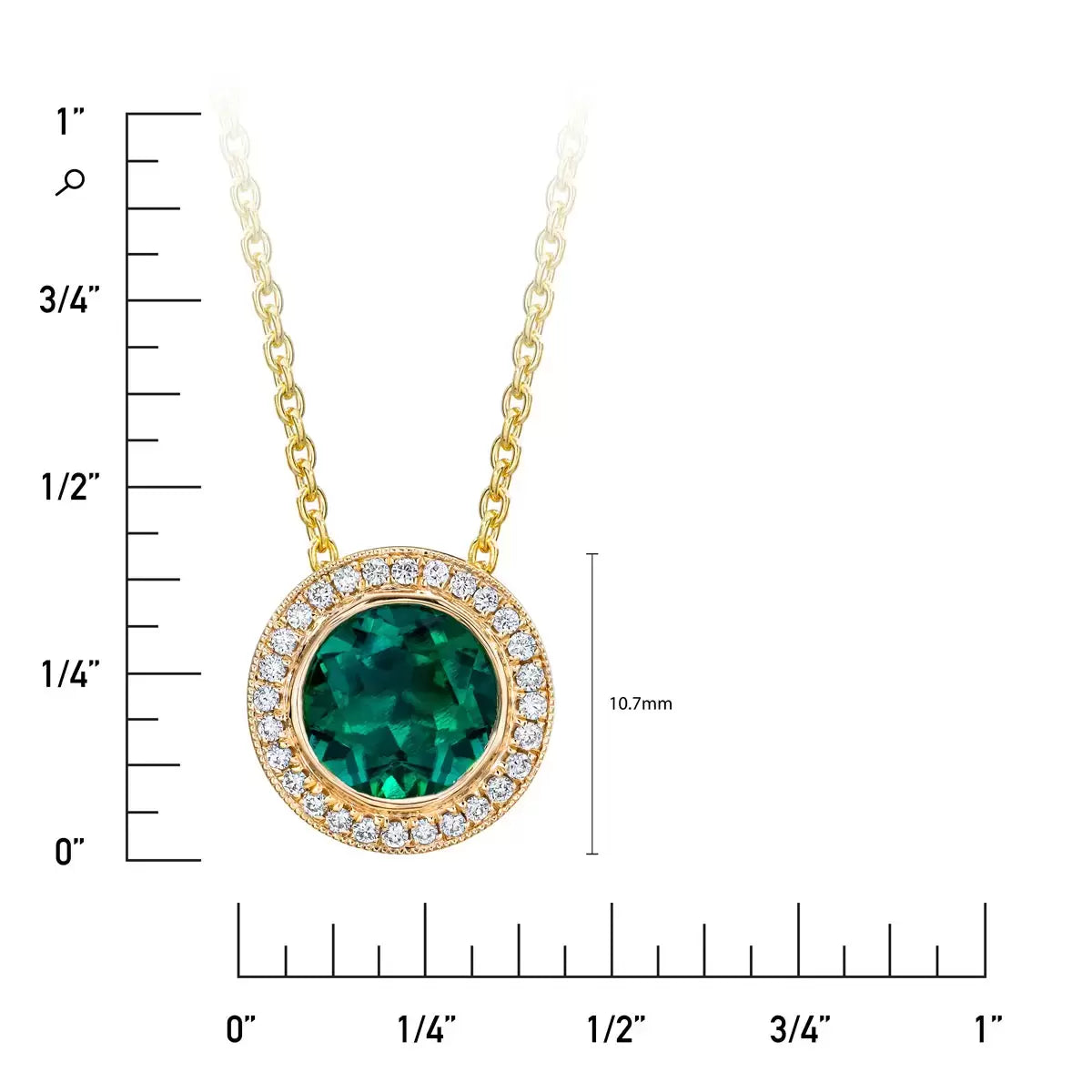 Round Cut Lab Emerald & 0.10ctw Diamond Pendant, 14ct Yellow Gold
