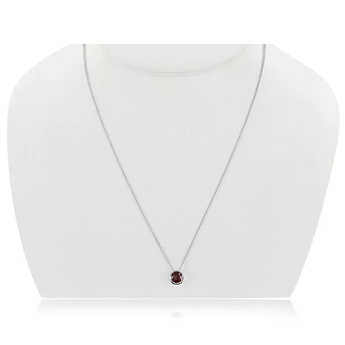 Round Cut Garnet Pendant, 14ct White Gold