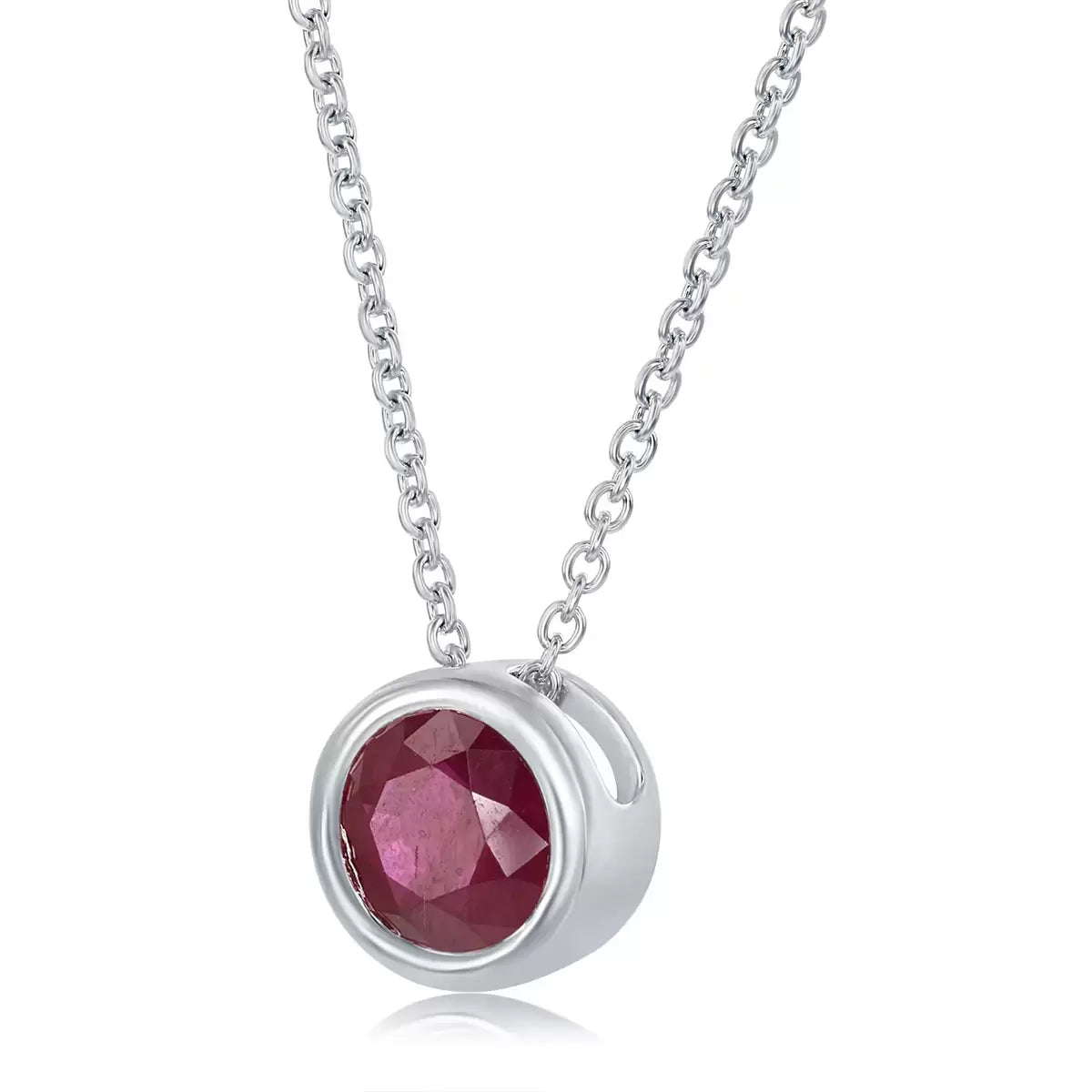 Round Cut Ruby Pendant, 14ct White Gold