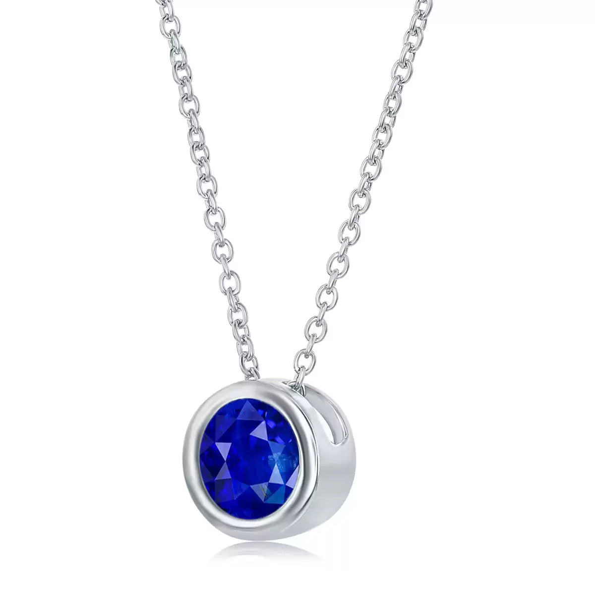 Round Cut Sapphire Pendant, 14ct White Gold