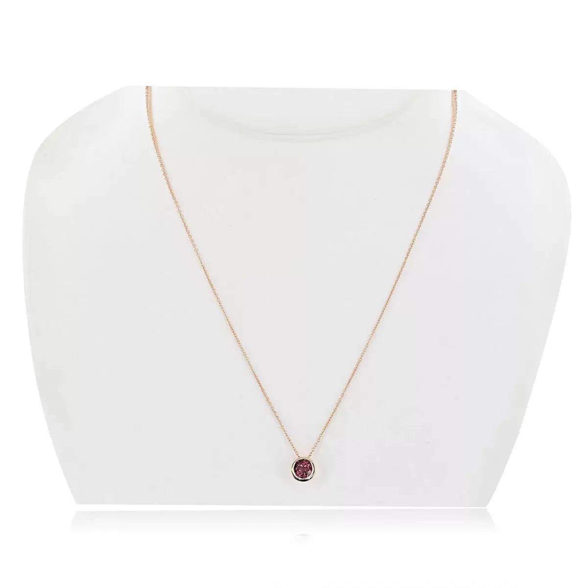 Round Cut Pink Tourmaline Pendant, 14ct Rose Gold