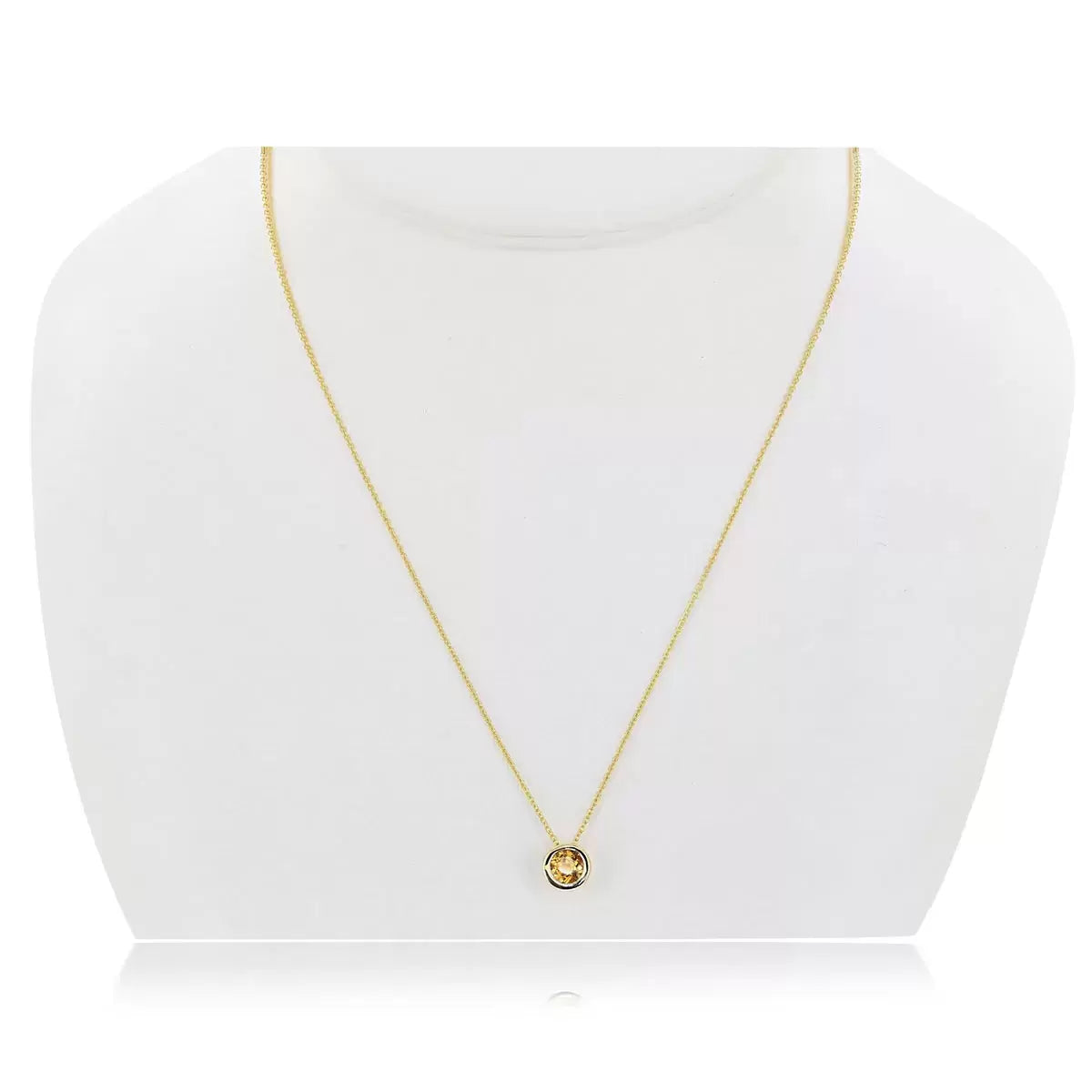 Round Cut Citrine Pendant, 14ct Yellow Gold