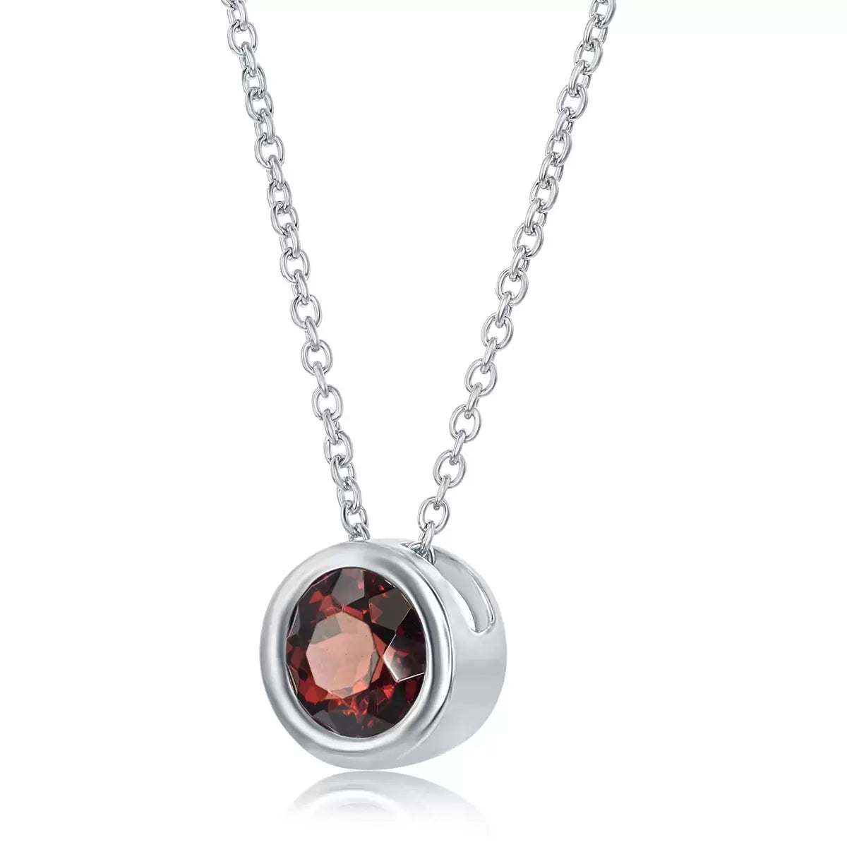 Round Cut Garnet Pendant, 14ct White Gold