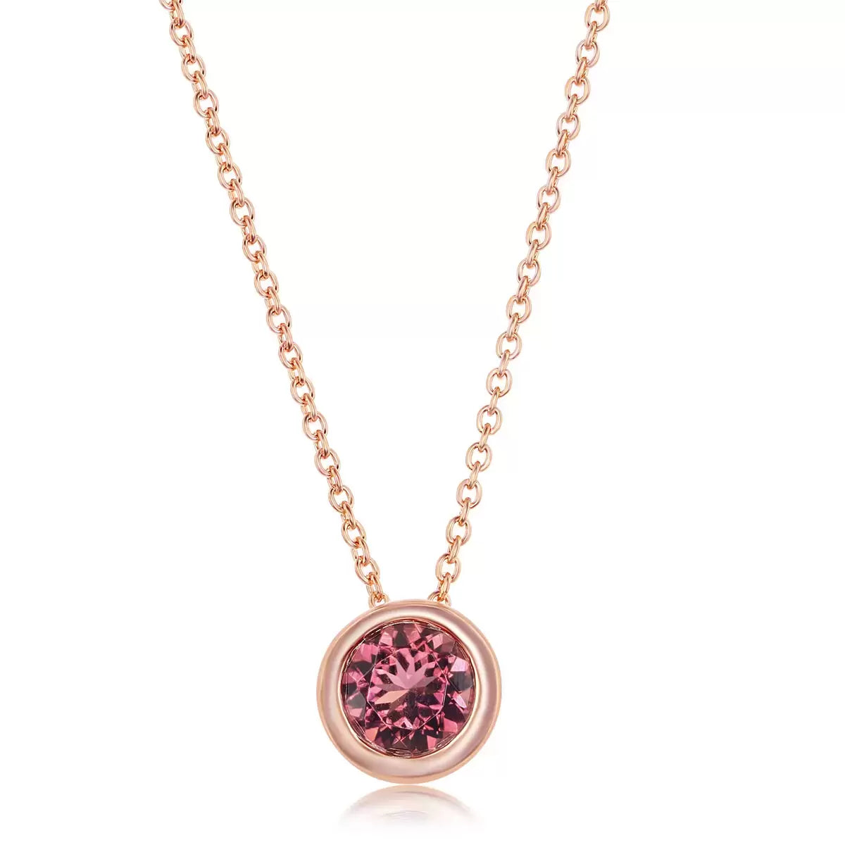 Round Cut Pink Tourmaline Pendant, 14ct Rose Gold
