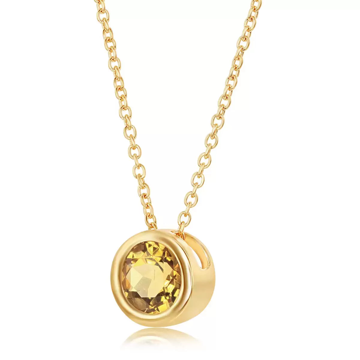 Round Cut Citrine Pendant, 14ct Yellow Gold