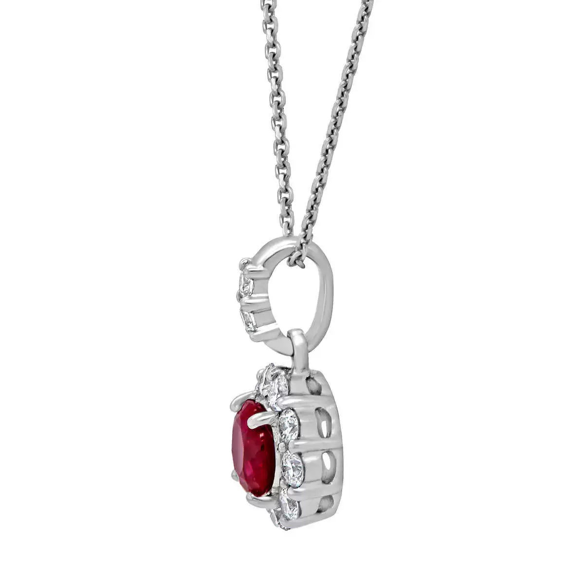 Round Cut Ruby & 0.25ctw Diamond Pendant, 14ct White Gold