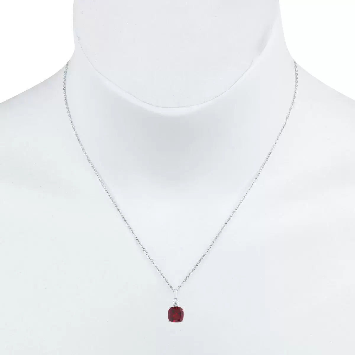 Cushion Cut Garnet & 0.10ctw Diamond Pendant, 14ct White Gold