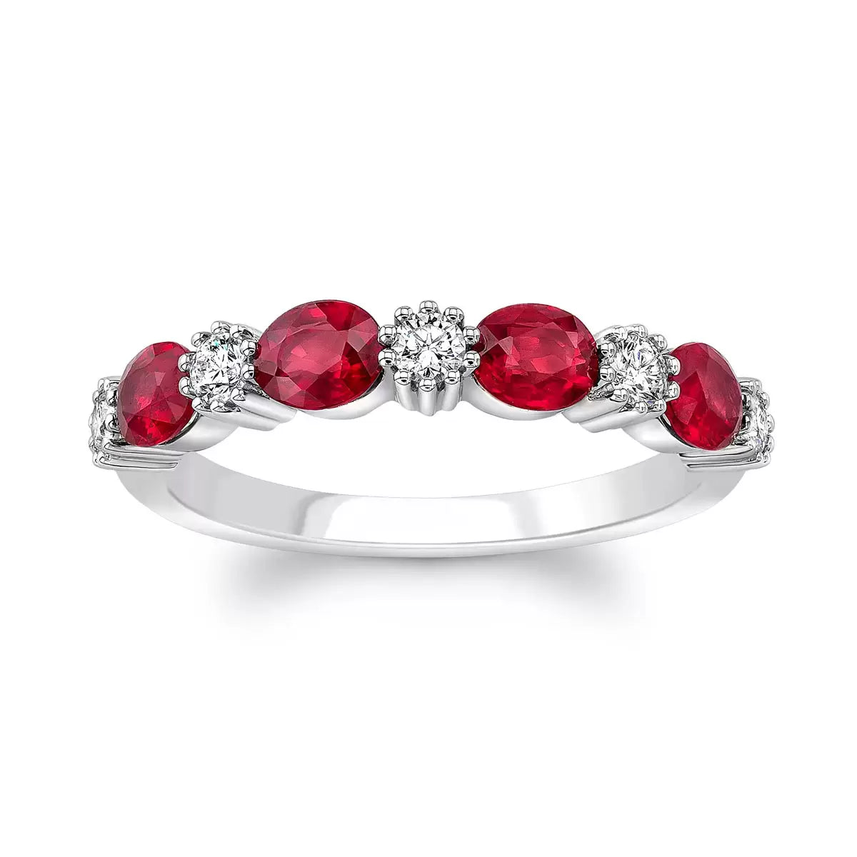 Oval Cut Ruby & 0.25ctw Diamond Ring, 18ct White Gold