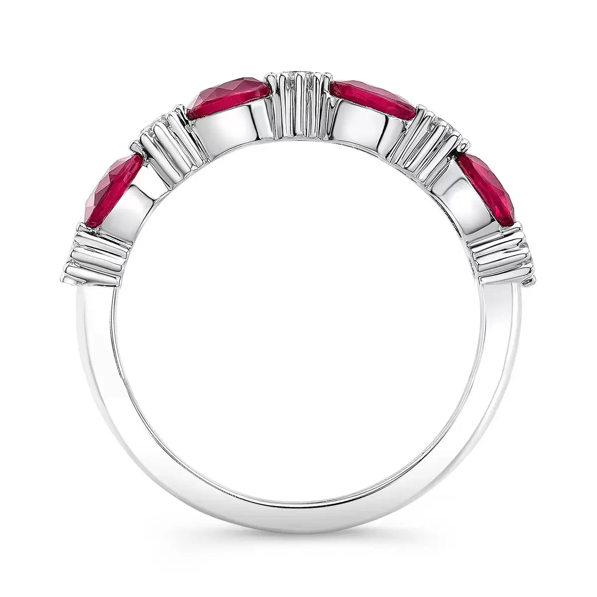 Oval Cut Ruby & 0.25ctw Diamond Ring, 18ct White Gold